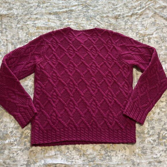 Talbots Womens Pink Purple Raspberry Cable Hand Knit 100% Wool Sweater Medium - Picture 2 of 5